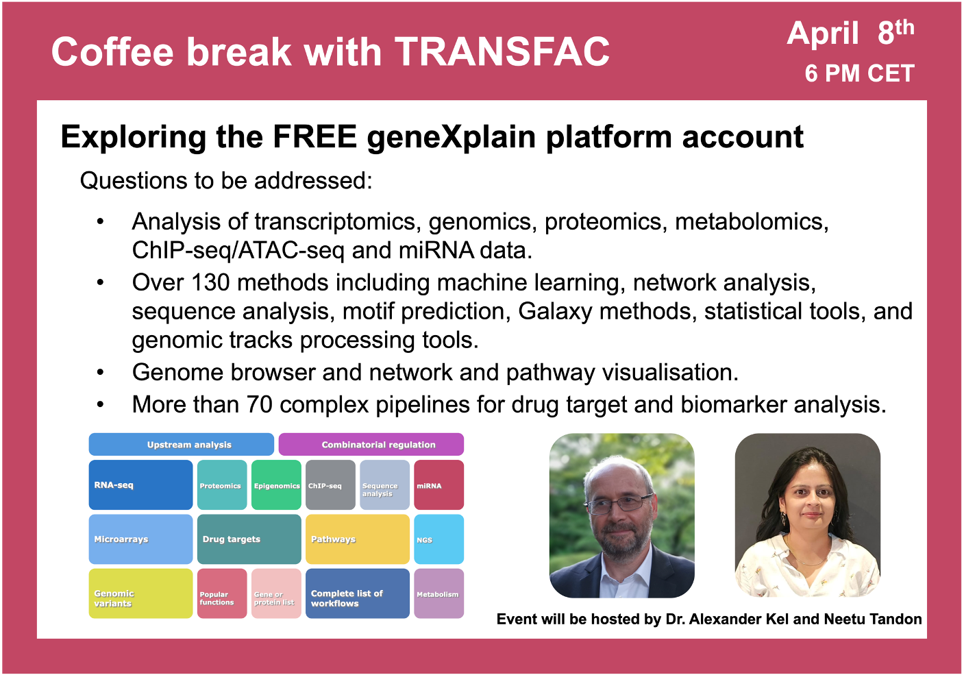 Coffee break with TRANSFAC April 9th 2024 - exploring the free geneXplain platform account software demo